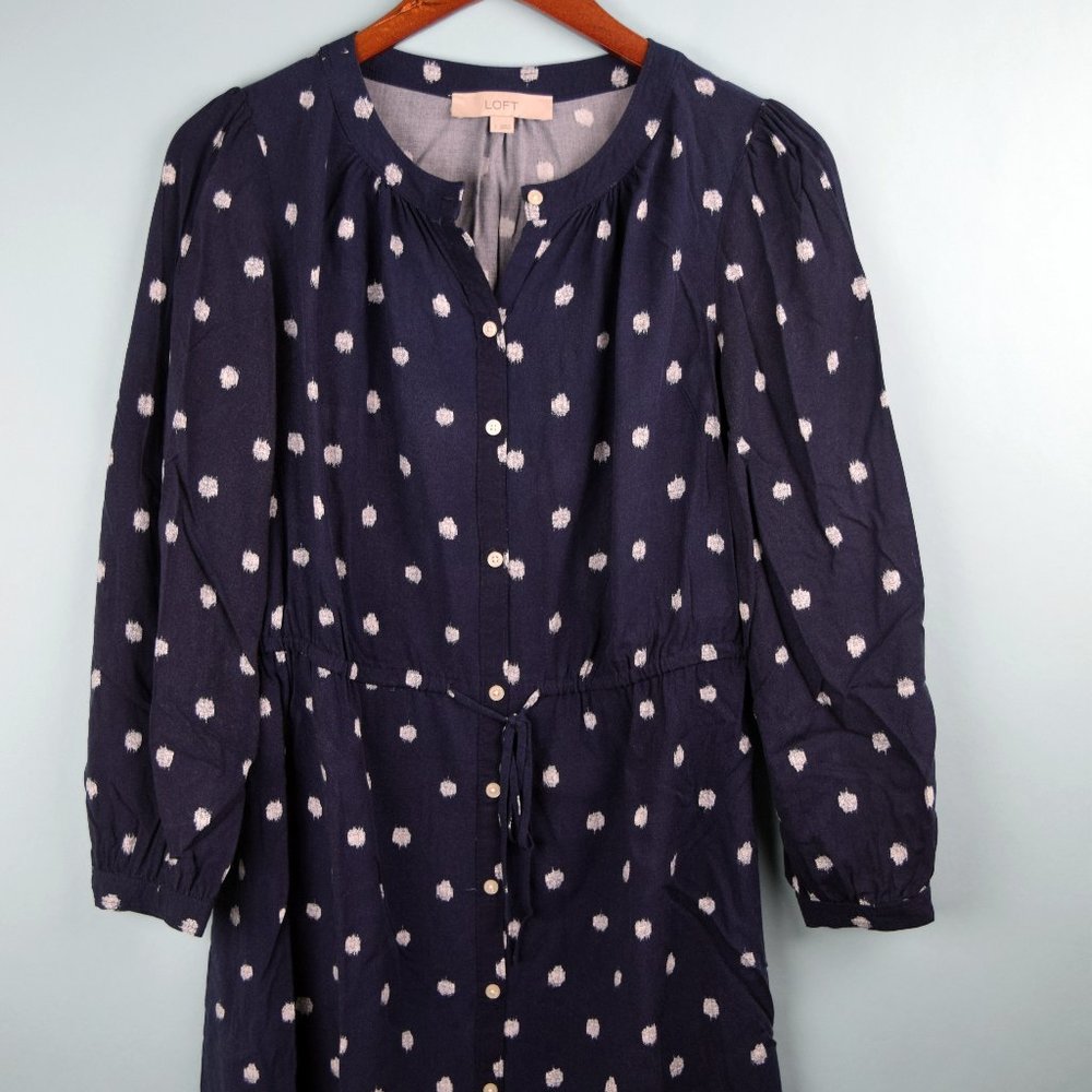 LOFT Navy Ikat Dot Dress